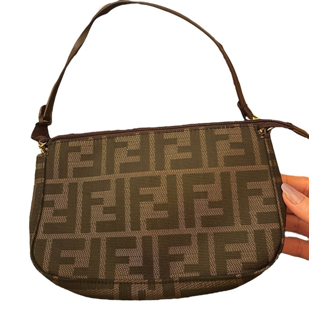 Fendi Zucca Small Canvas Shoulder Bag VTG Late 70s Early 80s 9”L x 6”D‎ x 1.75”W